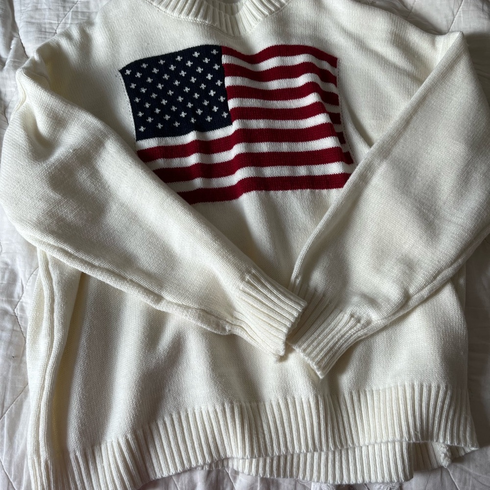 Brandy Melville White Sweater with Flag Design